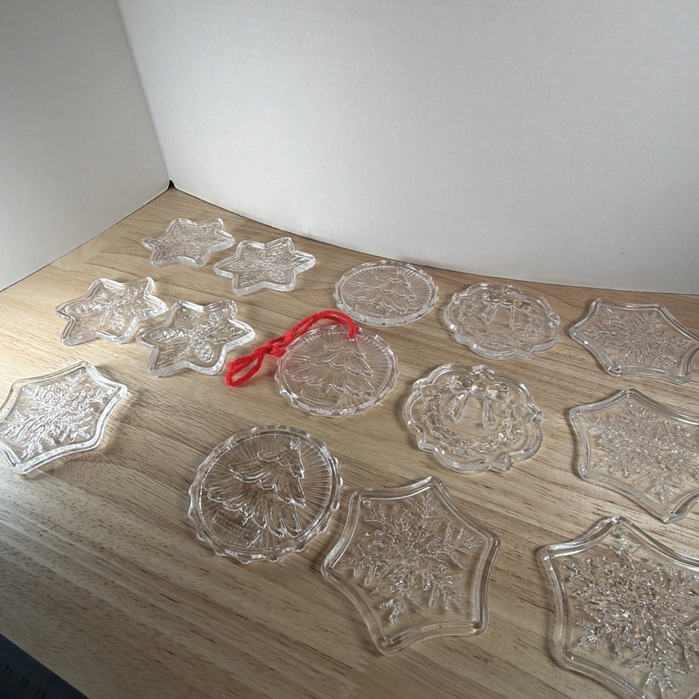 Vintage 1973 Fostoria Lead Crystal Christmas glass Ornaments Set of 14 Clear
